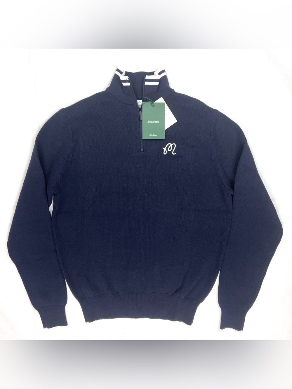 Malbon Men's Navy Pullover 1/4 Zip Knit Embroidered Logo Size XS NEW